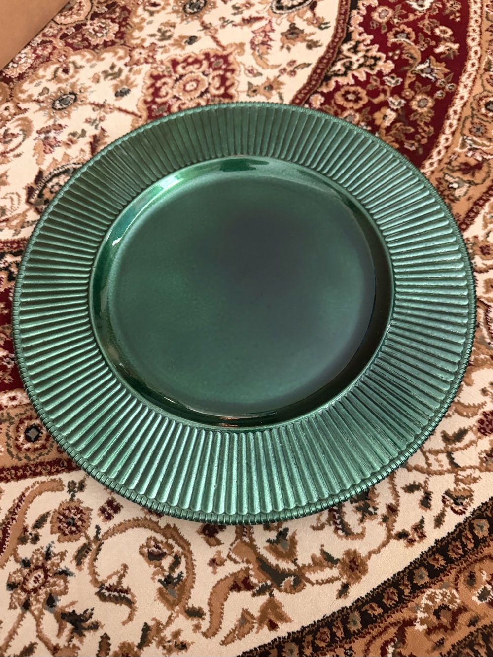 5Pc Vintage Emerald Green Decorative Large Charger Plates Retro MCM